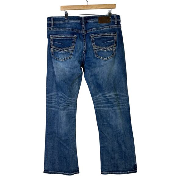BKE Tyler BootcutJeans Mens 38S Medium Wash Stretch Whiskered Faded Y2K Western - Picture 4 of 8